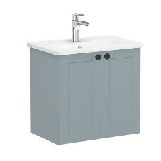 Vitra Root Classic 68641 Lavabo Dolabı, Kapaklı, 60 Cm, Dar, Mat Fiyord Yeşili, Yuvarlak Lavabolu